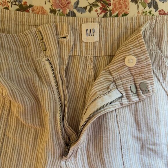 GAP Womens Linen Blend Khaki Striped Wide Leg Pants Size 10 Boho‎ Coastal Beach - Picture 5 of 9